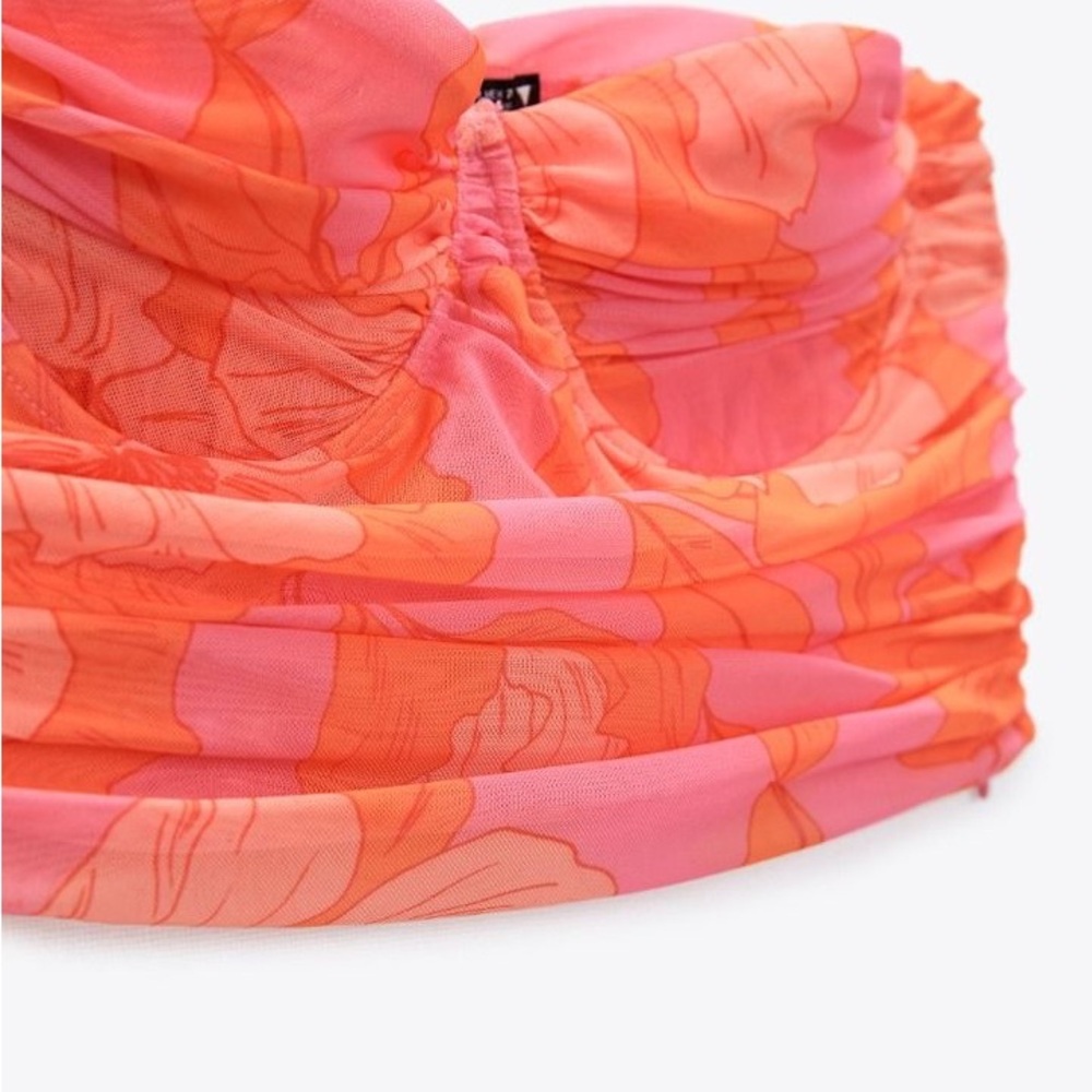 Vibrant Pink and Orange Ruched Top
